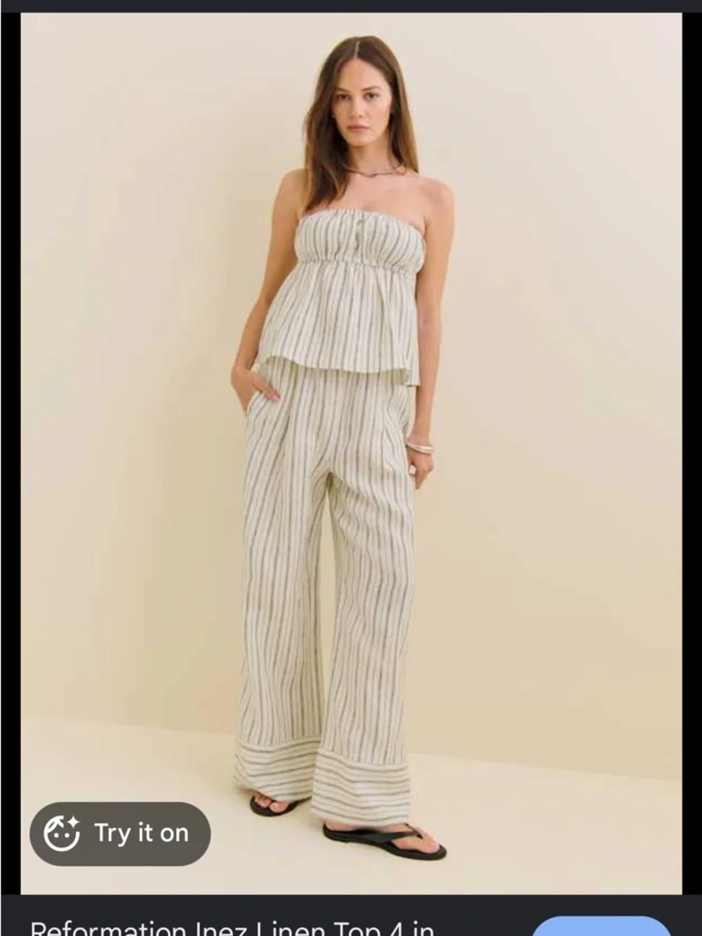 Reformation Inez Linen Two Piece Set Natural Stripe Size 4 Petite